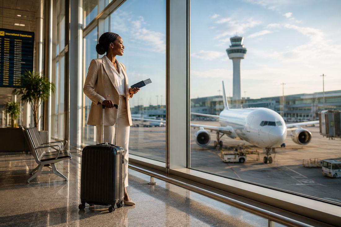 Traveller with passport at the airport